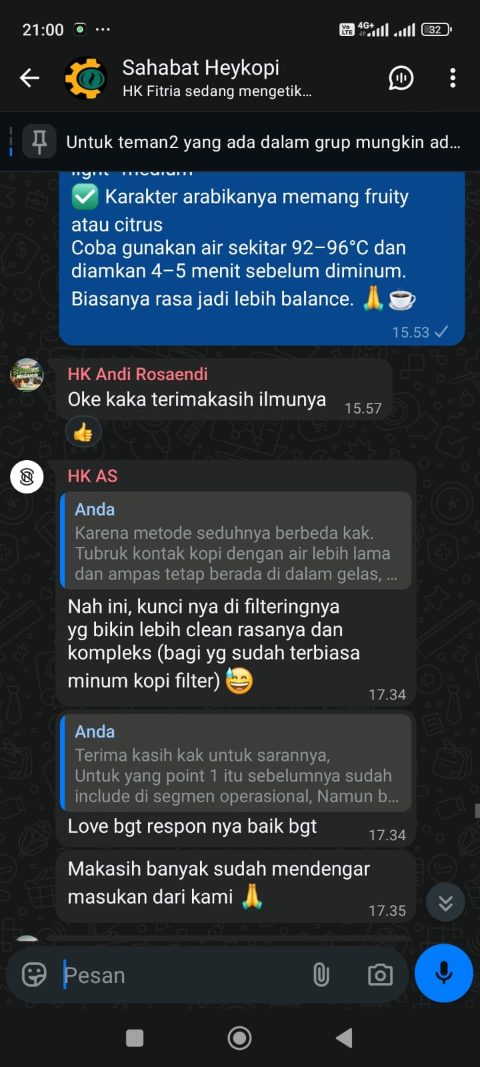 Tanya jawab teknik seduh di grup Sahabat HeyKopi
